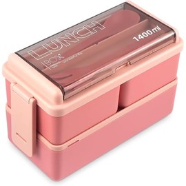 JENAGREEN Bento Box Adult Lunch Box, Lunch Containers with Removable Compartments, 2 Layers Stackable Bento Lunch pink