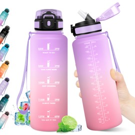 Trinkflasche 1.5L, Sport Wasserflasche mit Strohhalm, BPA-frei, Trinkflasche mit Zeitmarkierung, Auslaufsicher, Sport Trinkflasche für Gym, Fahrrad, Büro, Outdoor, Erwachsene, Schule, Yoga, Sport
