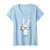 Women's Psycho Bunny Rabbit Tho Vietnamese Nerd V-Neck T-Shirt, blue