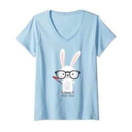 Women's Psycho Bunny Rabbit Tho Vietnamese Nerd V-Neck T-Shirt, blue