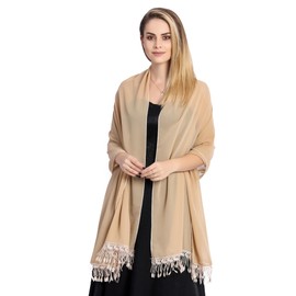 halenmou Chiffon ladies' scarves, bride bridesmaid dress shawls, formal dinner party, party and ball wraps (Silk chiffon fringed shawl(82"*28"), champagne)