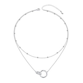 DAOSHANG Circle Choker Necklace S925 Sterling Silver Choker Necklace for Women Dainty Double Circle Layered Necklace for Women Circle Jewelry for Women Girl