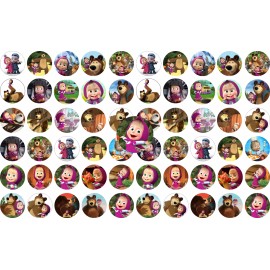 Crafting Mania LLC 60 Precut 1" MASHA AND THE BEAR Bottle cap Images
