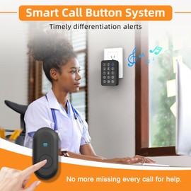 Wireless Caregiver Pager Panic Button 500Ft Range with LED Personal Alarms Call Bell Panic Alarm Call Button for Elderly/Patient/Disabled (15 Waterproof Call Button & 1 Receiver)