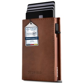SF SCOFIELD Duality Classic Slim Wallet with Coin Compartment, Men's Card Holder for 9-10 Cards, Wallet with RFID Protection, Wallets for Men, Credit Card Holder, Vintage Brown - Caramel Brown, Modern