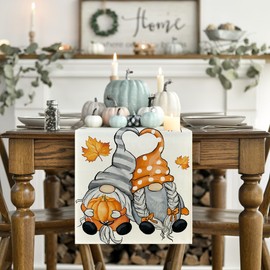Artoid Mode GNOME Pumpkins Maple Leaves Autumn Table Runner, Seasonal Kitchen Table Decoration, Indoor, Holiday, Party Decor, 40 x 240 cm