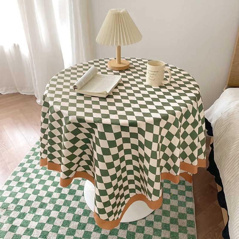 Checkerboard Tablecloth, Checkered Tassel Tablecloth Cotton Vintage Grid Simple Practical