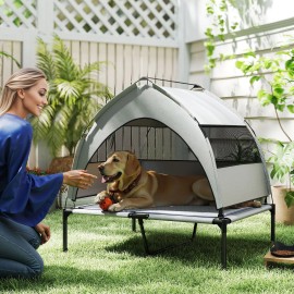 Light Gray Portable 36" X 29.5" X 35" Elevated Dog Bed with Removable Canopy Pet Cot Cooling Pad Storage Bag CampingColor: Light Gray Color