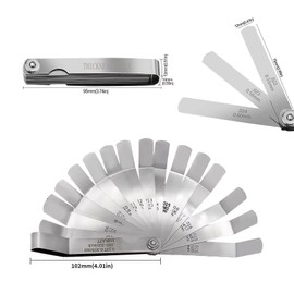 2pc Stainless Steel Straight and Angled Feeler Gauge Set, 32 Double Marked SAE and Metric Sizes and 16 Double Marked Sizes for Guitar, Spark Plug, and Mechanical Clearances Precisely Measure