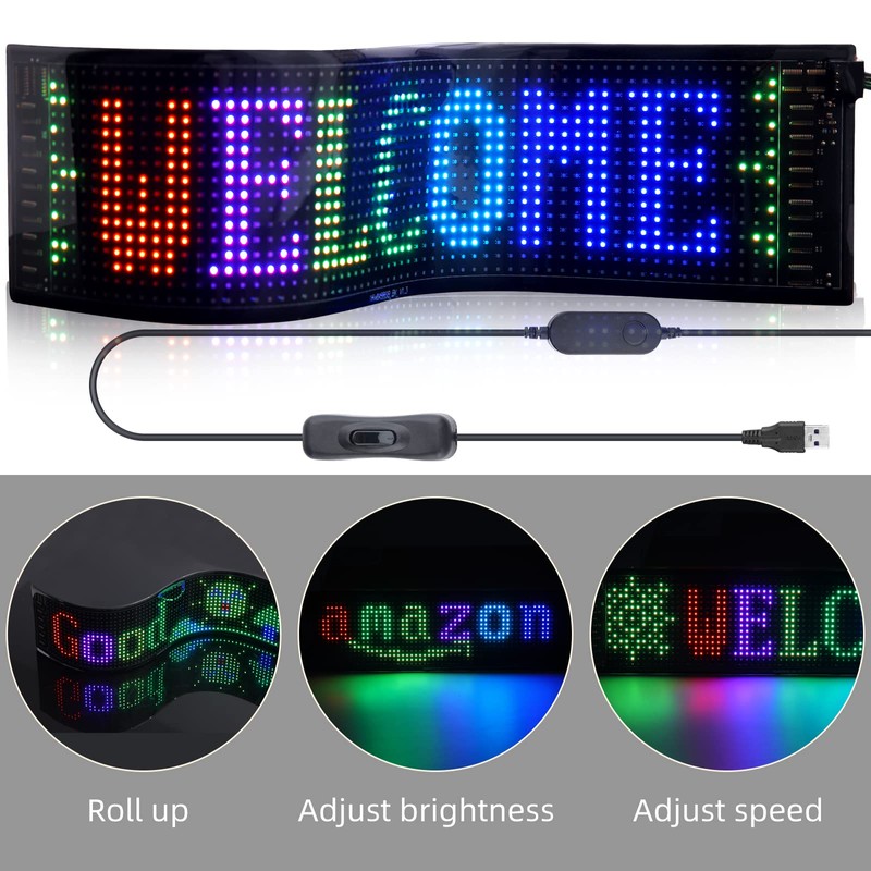 Rupse 14.6"x3.6" Flexible LED Sign for Car, Programmable Scrolling Bright