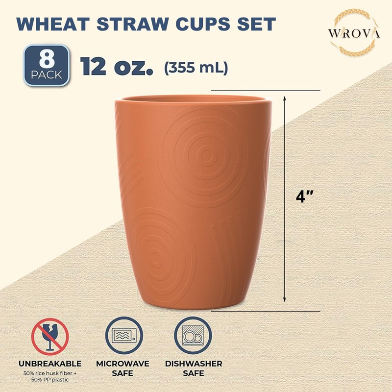 Wrova Wheat Straw Cups 8 PCS Good Alternative to Plastic