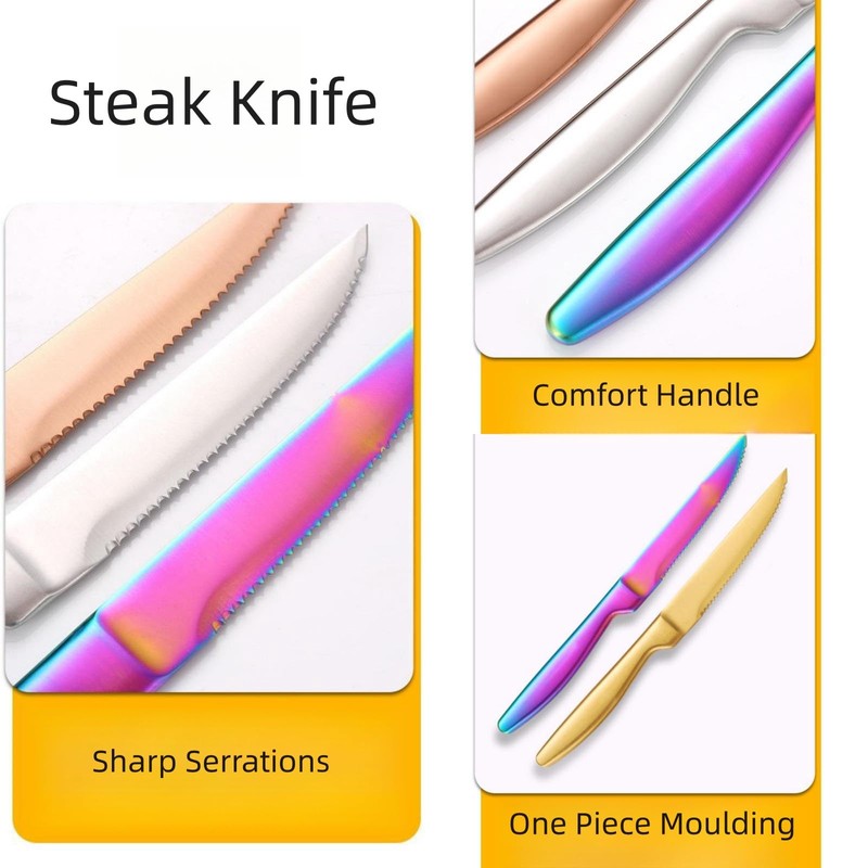 Keiwhsly Serrated Steak Knives Set of 8, Stainless Steel 8.7
