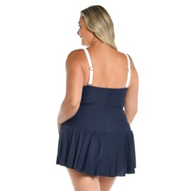 Maxine Of Hollywood Women's Standard Bandeau Swim Dress One Piece Swimsuit, Indigo, 10