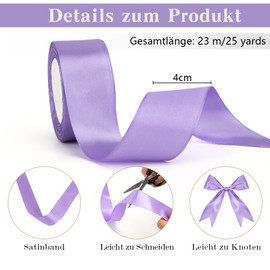 Gift Ribbon Purple 40 mm Satin Ribbon 23 Metres Ribbon for Gift Wrapping Silk Ribbon Gift Ribbons for Bouquets Hair Bows Fabric Ribbon for Party Birthday Decoration Satin Ribbons