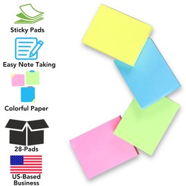 Iconikal 75 Sheets Mini Sticky Notes 28 Pack 2 x 1.5 ES 4 Colors