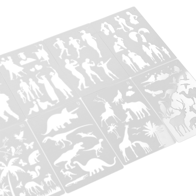 12Pcs Paint Stencils A4 Characters Animals Plants Safe Poisonless Durable