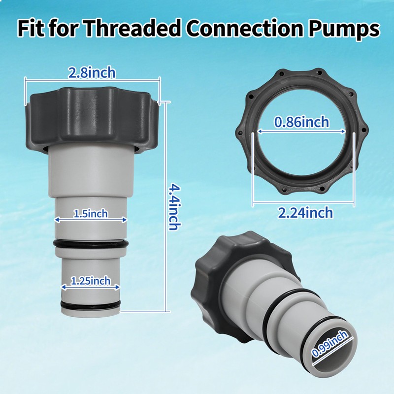 Hose Adapter with Collar Compatible with Intex Threaded Connection Pump