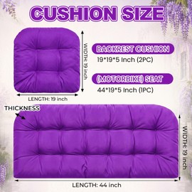3 Pack Wicker Cushion Waterproof Tufted Patio Furniture,Purple