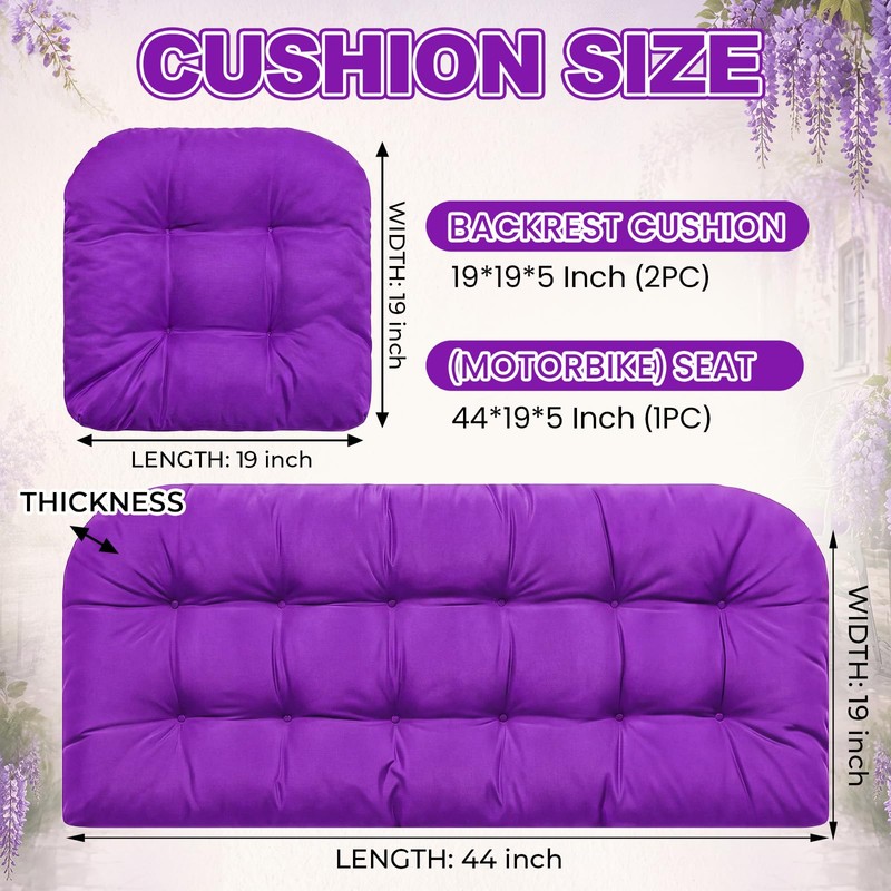 3 Pack Wicker Cushion Waterproof Tufted Patio Furniture,Purple