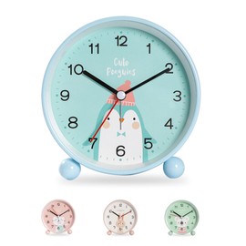 Idota Children's Alarm Clock for Girls Boys, Children's Alarm Clock Light Alarm Clock Without Ticking Learning Alarm Clock Silent No Ticking Light Alarm Clock Gifts for Children Teenagers - Blue