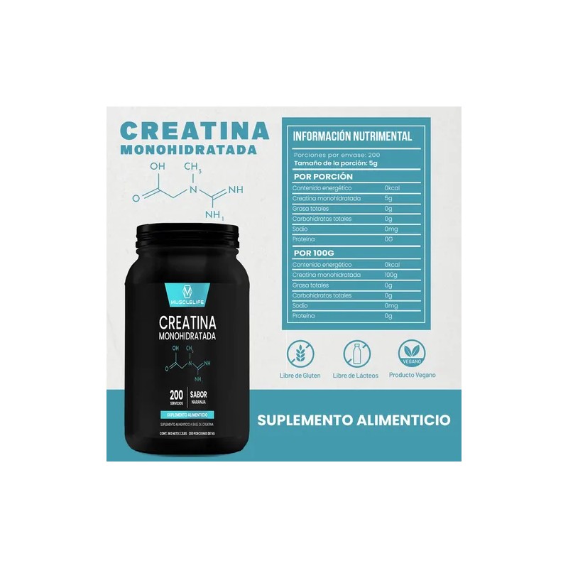Creatina Monohidratada 1 Kg Muscle Life Varios Sabores