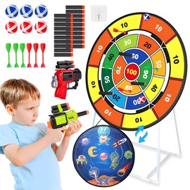 29 Inch Dart Board Set Garden Games for Kids,Double-Sided Dart Board Standing & Hanging Shooting Toy with Bracket 2 Toy Guns, Indoor Outdoor Garden Games Toys Gifts for 3+ Year Old Boys Girls Adult