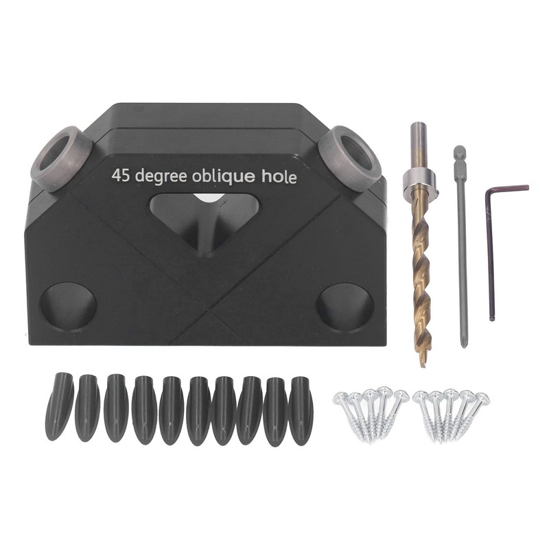 Woodworking Inclined Hole Fixture Black Aluminum Alloy 45 Degree Angle