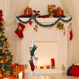 Profully Christmas Stocking Holder Stand, Wooden Christmas Hangers Stand for Hanging Christmas Stocking, 8 Hooks White