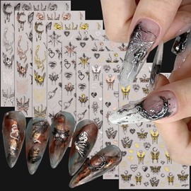 Butterfly Nail Art Sticker Decals, Gold Silver Champagne Black Butterflies Nail Self-Adhesive Sticker Designs, 3D Butterfly Nail Transfer Decals Acrylic Supplies for Women Girls Manicure Decorations