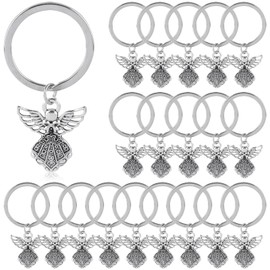 AUEAR, 50 Pack Silver Guardian Angel Charm Keychain Key Ring Chains for Women Wedding Party
