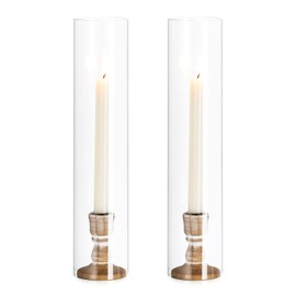 NUPTIO Wooden Candle Stick Holders: 2 Pcs Hurricane Taper Candle Holder 14 inch Rustic Wood Candlesticks Holder with Open Ended Cylinder Shape Cover for Outdoor & Indoor Wedding Party Centerpiece