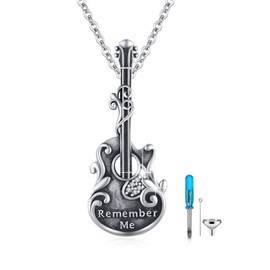XIXLES Guitar Urn Necklace for Ashes Silver Urn Pendant Memorial Jewellery Ashes Necklace Guitar Memorial Keepsake Guitar Jewellery Gift for Women Men Guitarist Music Lovers
