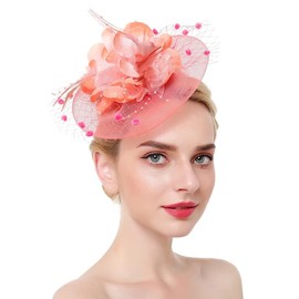 Flower Feather Fascinator Hat with Beads Ladies Pillbox Hat on a Headband and a Forked Clip Cocktail Party Race Hats Bridal Shower Hair Clip Headpiece for Wedding Tea Party Ascot Races Church