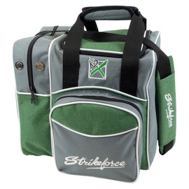 KR Strikeforce Flexx Single Tote Bowling Bag with Side Shoe Compartment and Front Accessory Compartment (Grey/Green)