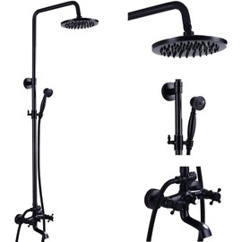 Juego Completo de Grifo de Ducha Bronce Aceitado 8 Pulgadas, Sistema de Ducha con 2 Pomos Cruzados Mezclador Montado en Pared, Cabezal de Lluvia,