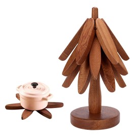 Mineup Christmas Tree Art for Wood Coasters, Set of 3 Wooden Coaster, Tree Design Coasters, Wood Tree Shaped Table Mat, Anti-scalding Heating Pads, Creative Foldable Wood Placemats Home Decor(Walnut)