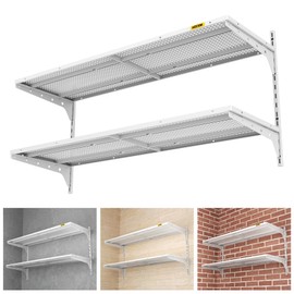 Aecxm 1pack×2 Tier 1.3x4ft Garage Shelving Wall Mounted, 260lbs Load Capacity，15.6x48inch per Shelf Height Cassette Adjustable Floating Shelves(White)