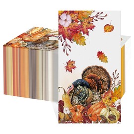Horaldaily 100 Thanksgiving Fall Disposable Paper Decorative Guest Napkins, Turkey Pumpkin Hand Towel for Party Lunch Dinner Kitchen Bathroom