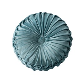 XQ HOUSE Round Velvet Pillow for Couch Small Handmade Decorative Throw Pillow for Bed Bedroom 13.7” Lake Blue