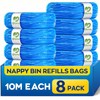 8 Pack Nappy Bin Refills, 10M Extra Long Diaper Pail