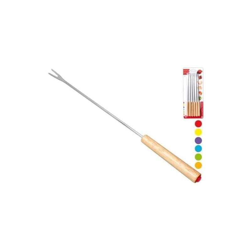 HOME 0 6er-Pack Edelstahl-Fondue-Gabeln Holzgriff, Material, Multicolor, 29x12x2 cm, 6