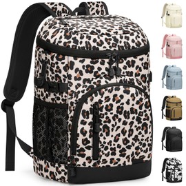 Pritent Cooler Backpack Insulated Waterproof,30 Cans Leakproof Lunch Backpack for Men Women Portable Soft Coolers Bag for Beach Camping Travel Picnic, Leopard Print