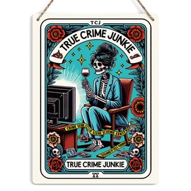 Funny Tarot Card Wall Art Decor Rustic Hanging Sign, Sarcastic Skeleton Witchy Crime Lover Farmhouse Wall Hanging Decor, Witch Stuff Witchcraft Supplies, Decorative Wooden Sign for Home Office Bedroom