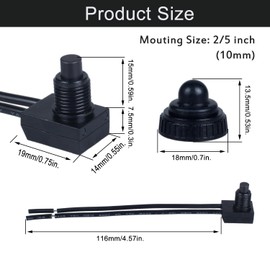 DMWD 12V Waterproof IP67 Latching RV Push Button Switch ON Off SPST with 4.7" Wires for Car Motorcycle Bathroom Fan etc. (KP-107 2Pcs)