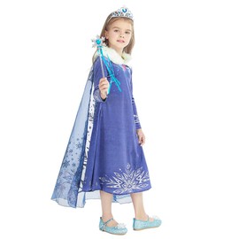Gridamea Elsa Dress for Girls Anna Costume Princess Dress Kids Queen Costume with Crown and Wand for Party/Cosplay/Wedding