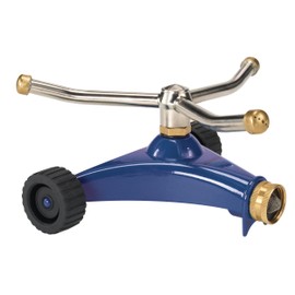 Dramm 15055 ColorStorm Premium 3-Arm Whirling Sprinkler with Heavy-Duty Metal Wheeled Base, Blue