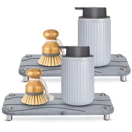 Foleto Home Sink Caddy 2pcs Dries Instantly Kitchen Sink Organizer Sponge Decor Riser with Stainless Steel Feet Modern Diatomaceous Earth Sink Tray for Soap Water Bottles