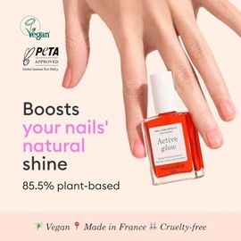 Manucurist Active Glow Cranberry All-in-One Perfecter Nail Polish & Care - No Lamp - Vegan & Made in France Ultra-Glowy Coral Mirror-Like Shine - Nail Concealer & Care - Plant-Based Ingredients