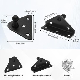 ZUQIAN 10MM Ball Stud Mounting Bracket, Gas Strut Mounting Brackets for Gas Shock Spring Strut Prop Lift Support, 4pcs L-Type, 4pcs Flat-Type and Screws, Black