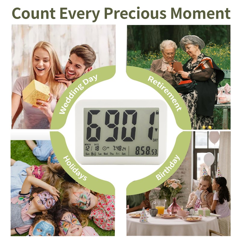 LUCKY TIME 9999 Days Digital Countdown Clock, Large Display LCD